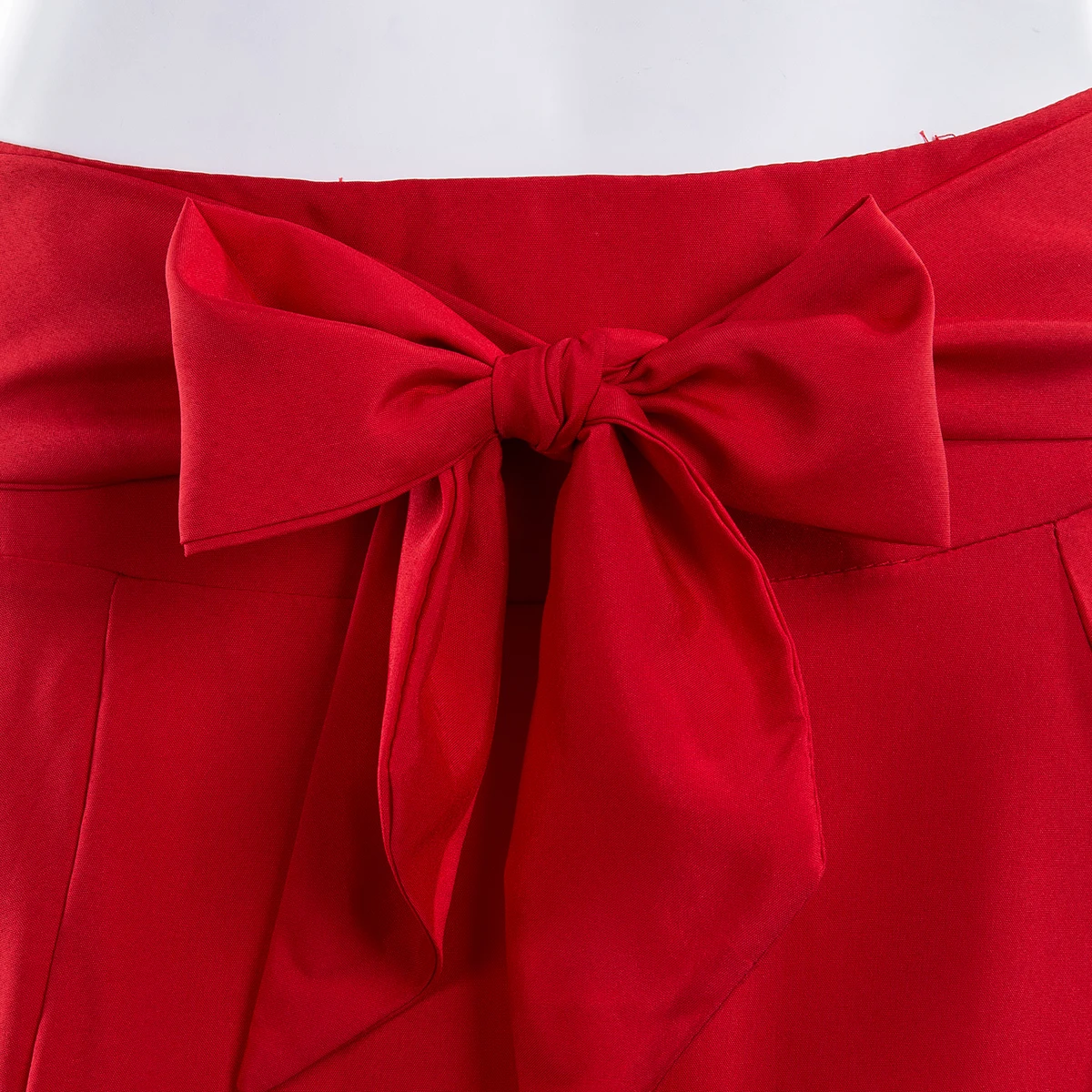 Women's Solid Color High Waist A Line Skirt Fashion Slim Waist Bow Belt Pleated Long Maxi Skirts Red Orange Yellow
