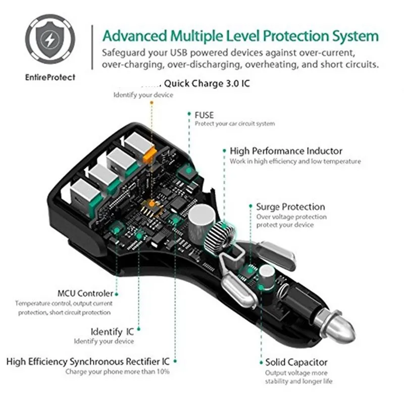 QC 3,0 4 Порты и разъёмы зарядных порта USB для автомобиля Зарядное устройство 3FT usb-кабель для iphone huawei honor 8C 8X Y9 Y7 Y6 samsung A7 A9 NOTE 9 Pocophone F1