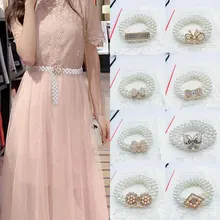 

Ladies Pearl Waist Chain Flower Elastic Buckle Chain Girdle Women Female Girls Dress Crystal Strap Waistband Belts