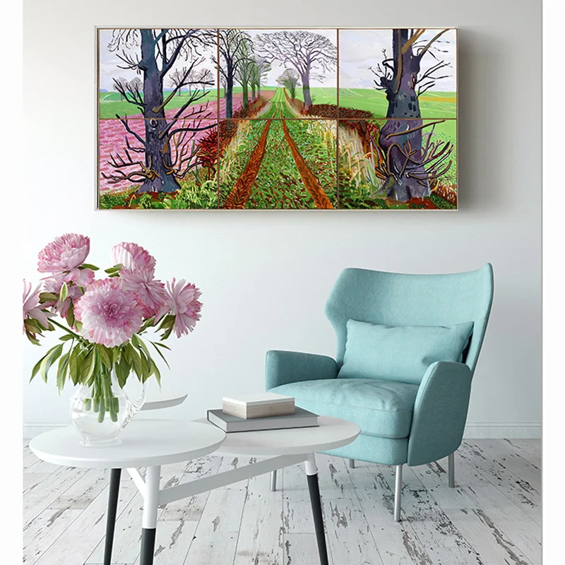 David Hockney Tree and Flower Large Canvas Painting Poster Wall Art print For Living Room Bedroom Landscape Pictures Home Decor | Дом и сад