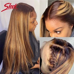 Sleek Highlight P6/613 Orange Human Hair Wigs 180% Density Brazilian Straight Human Hair Wigs Pink Color Pre Plucked Hair Line