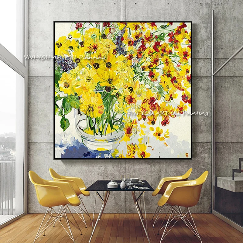 

The Fresh Handmade Abstract Art Oil Painting On Canvas Modern Nature Plant Painting For Office Decoration Yellow Daisy Flower