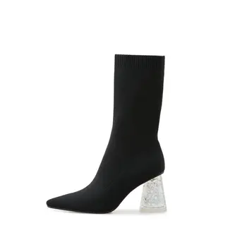 

Sexy knitting High Heels Women's Ankle Boots Pointed Toe women Pumps Winter Fashion Party Prom Shoes Woman size 41 42 43