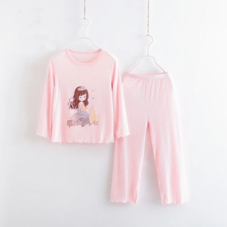 3-12 Yrs Kids Girls Pajamas Set Mermaid Pattern Modal Sleepwear Clothing Children Nightwear