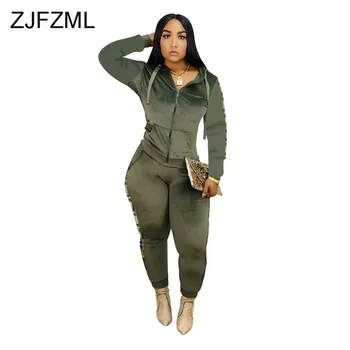 

Sequin Patchwork Two Piece Set Tracksuits For Women Long Sleeve Hooded Jacket And Bodycon Pant Sweat Suits Casual Club Outfits