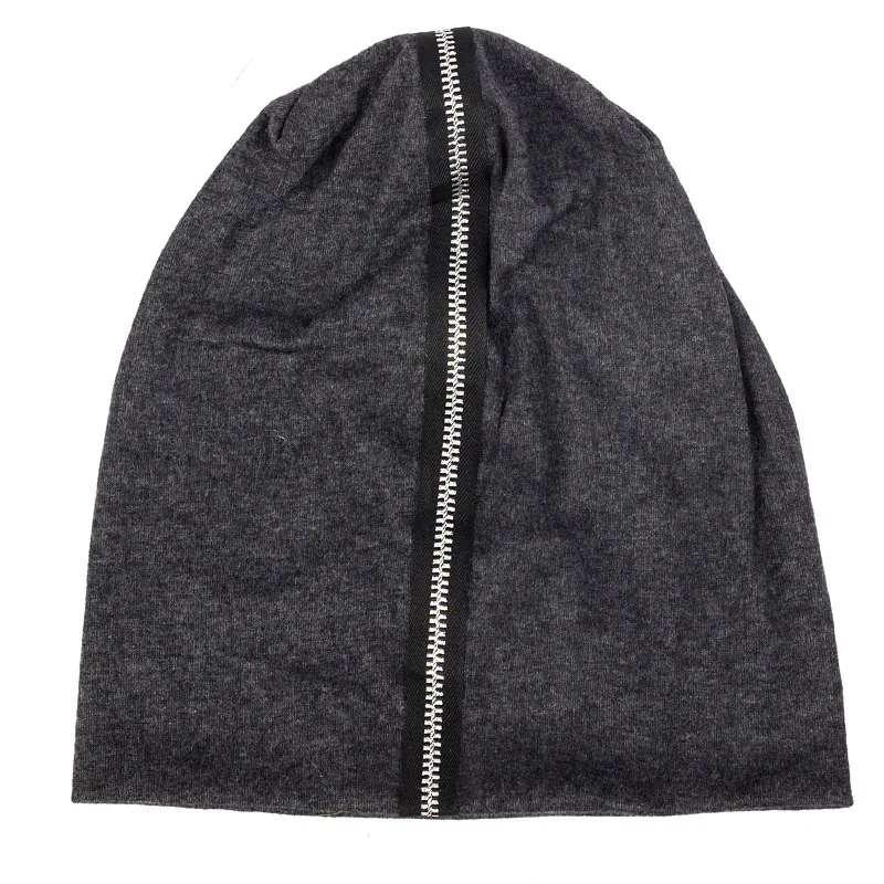 Geebro Женская лента на молнии Мягкие хлопковые шапки-бини шапка модная одноцветная мешковатая сутуляющаяся шапка с черепом и кепкой женские подарки на день рождения - Цвет: Silver dark gray