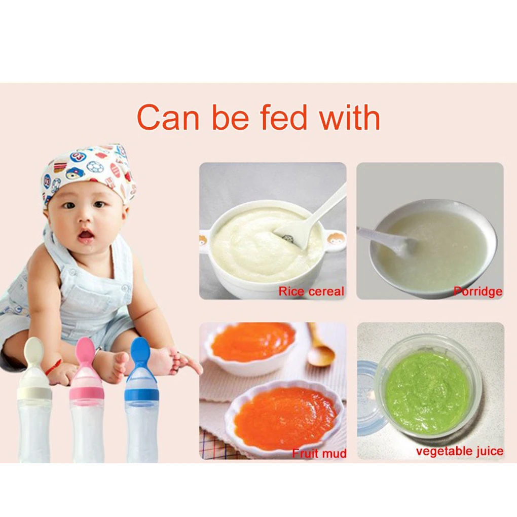 90 мл силиконовая детская бутылочка для кормления младенцев рисовые бутылки с зерном с ложкой для малыша безопасная посуда