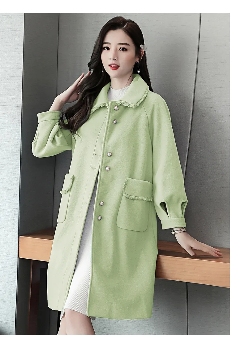 Woolen Jacket Women's Mid-length Autumn& Winter New Style WOMEN'S Dress Korean-style Loose-Fit Elegant Cocoon Woolen Overc