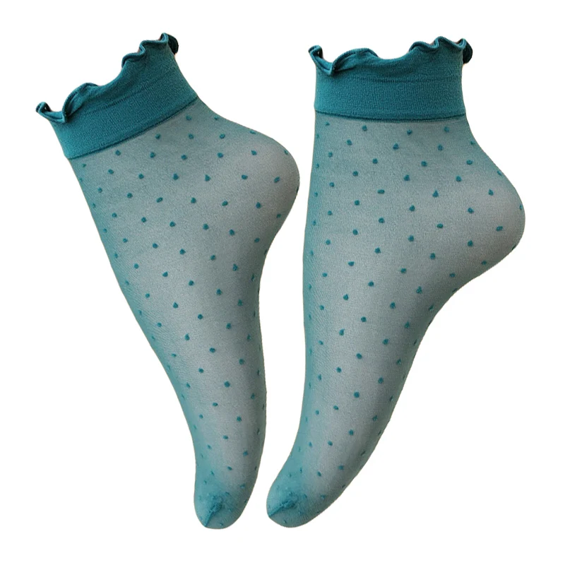 

Summer Women Socks Candy Color Polka Dot Silk Socks Frilly Transparent Mesh Sheer Sock Women Sokken Vrouwen