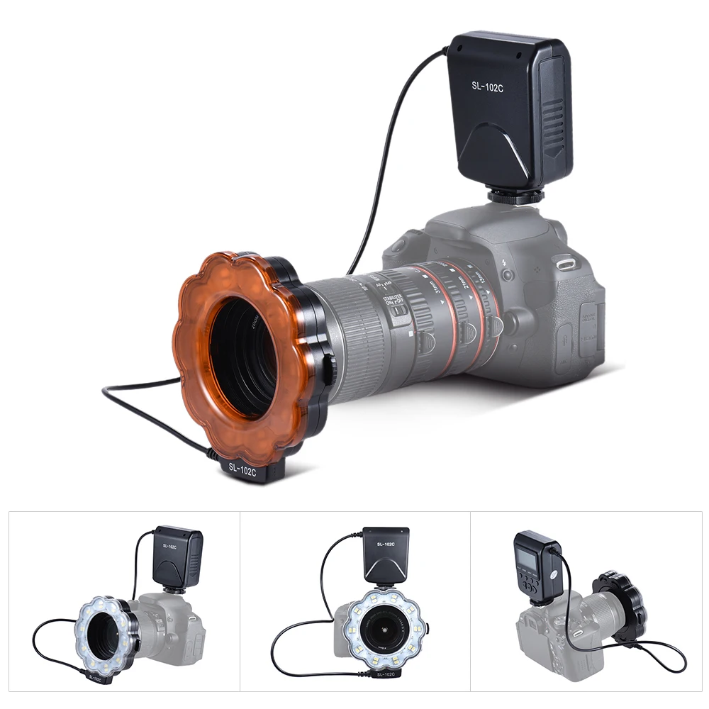 

Portable SL-102C GN15 Macro Flash Light LED Ring Lights Fill-in Light LCD Speedlite for Canon Nikon Pentax Olympus DLSR Cameras