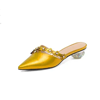 

Fashion Women's Slipper High Quality Genuine Leather Comfortable Strange Heel Basic Shoes New Leisure Sandals