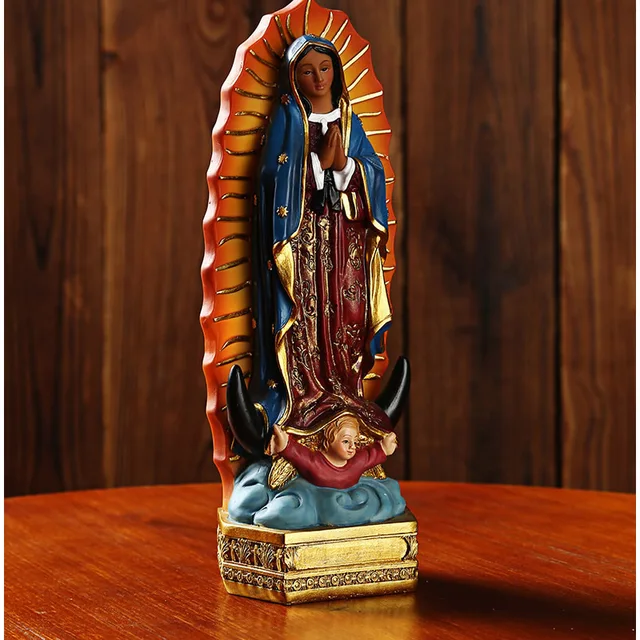 Statue de notre dame de Guadalupe du mexique, Sculpture catholique en résine, décoration religieuse pour la maison et le bureau, artisanat d'ornement 2