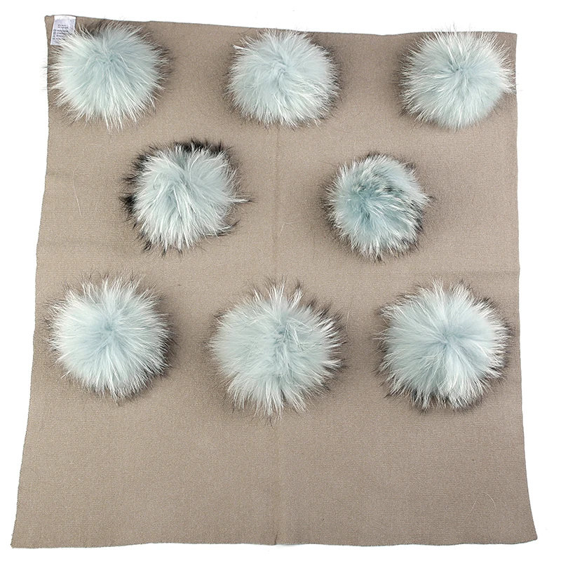 khaki light blue Geebro, теплое шерстяное Пеленальное Одеяло для новорожденных, одеяло для сна для путешествий, детские постельные пеленки с помпоном из натурального меха енота, 8 шт - Цвет: khaki light blue