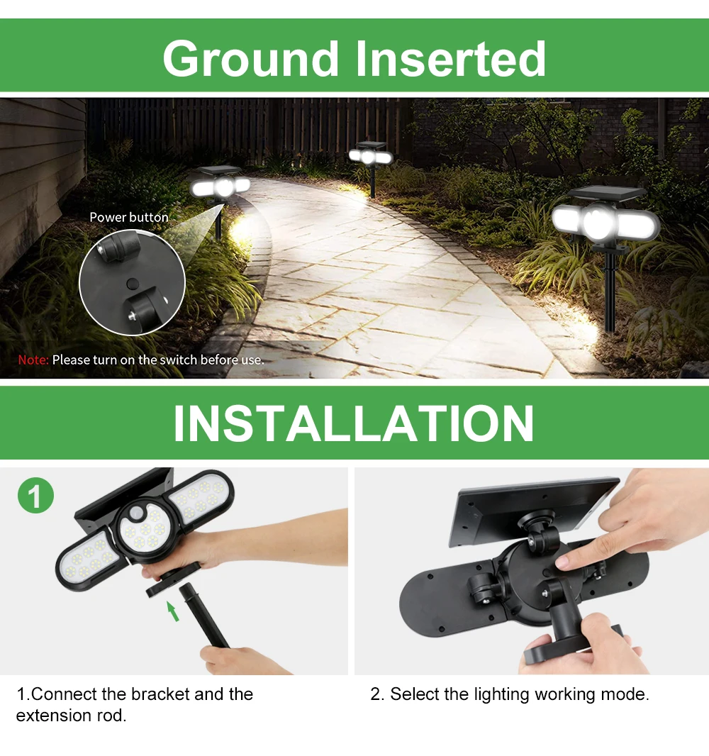 bright solar lights LED Outdoor Solar Lamp Multiple Heads Lighting Lawn Ground Light Motion Sensor Human Induction 3 Modes Spotlights Garden Lights solar powered fairy lights