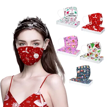 

Christmas Printed Masks For Adults 3-layer Protection Facemask 50pcs Breathable Desechables Mascarillas Ear Hook Elastic Маска