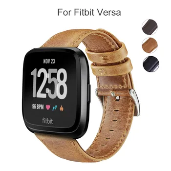 

Replacement For Fitbit Versa Bands Leather Straps wrist Band Interchangeable Smart Fitness Watch Band With Stainless watchband