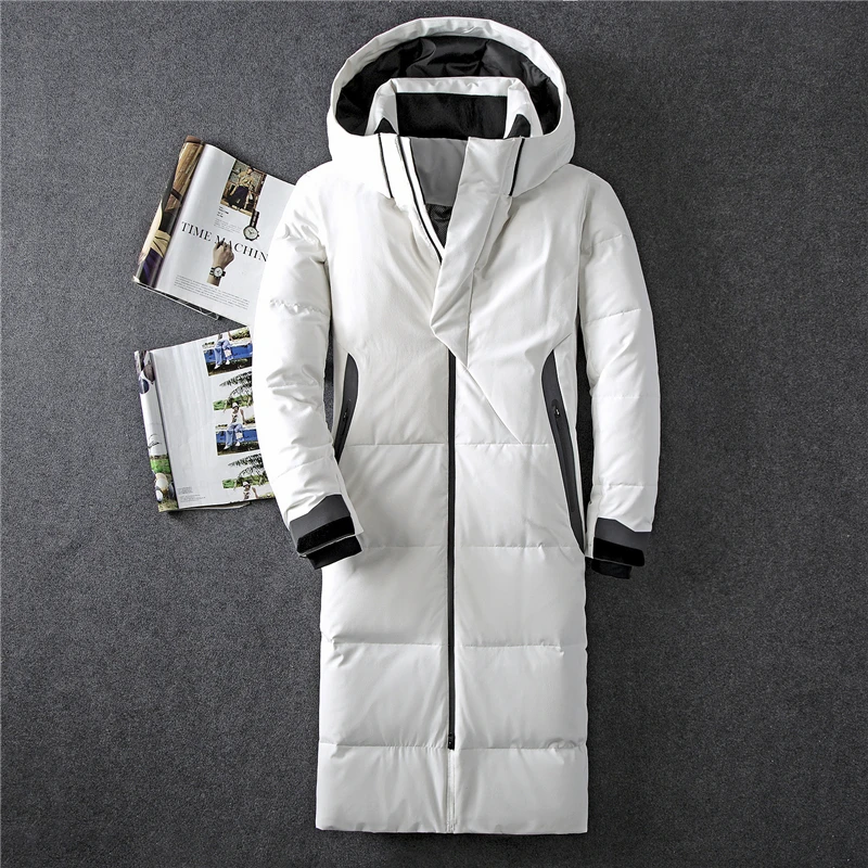 

High Quality Winter New Down Jacket Men White Duck Down Men X-Long Section Casual Thickening Warm Youth Men'S Hooded Down Coat