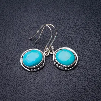 

StarGems Natural Turquoise Handmade 925 Sterling Silver Earrings 1.25" D7197