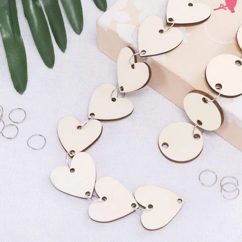 

200 Pcs Wooden Circles Wooden Heart Tags Arts Crafts with Holes Rings for Birthday Boards Valentine N5