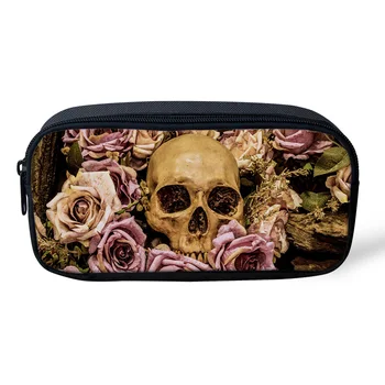 

1pcs Skull Rose Wooden Retro School Supplies Pencil Case Kawaii Student School Cosmetic Bag for Women Office Supplies