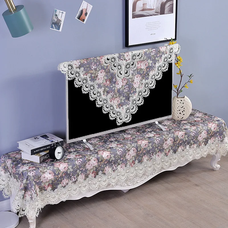 Modern Damask Fabric Lace Border Square Tablecloth Wall Cabinet Washing Machine Air Conditioner Refrigerator LCD TV Cover Cloth images - 6