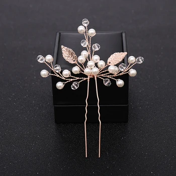 

New Rose Gold Flower Crystal Pearl Wedding Hair Pins for Women Bridal Hair Accessories Wedding Headpiece Hair ornaments Jewelry