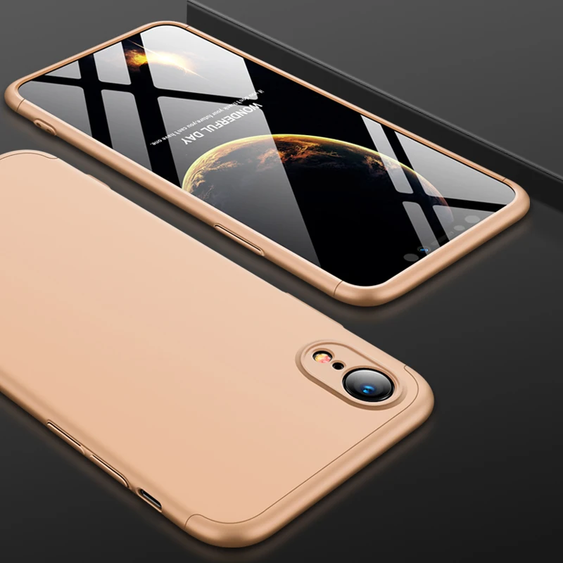 360 градусов чехол для Apple iphone 11 Pro Max 8 7 6 6S Plus 5 5S SE X XR XS Max чехол 3 в 1 Жесткий PC защитный матовый чехол - Цвет: Золотой