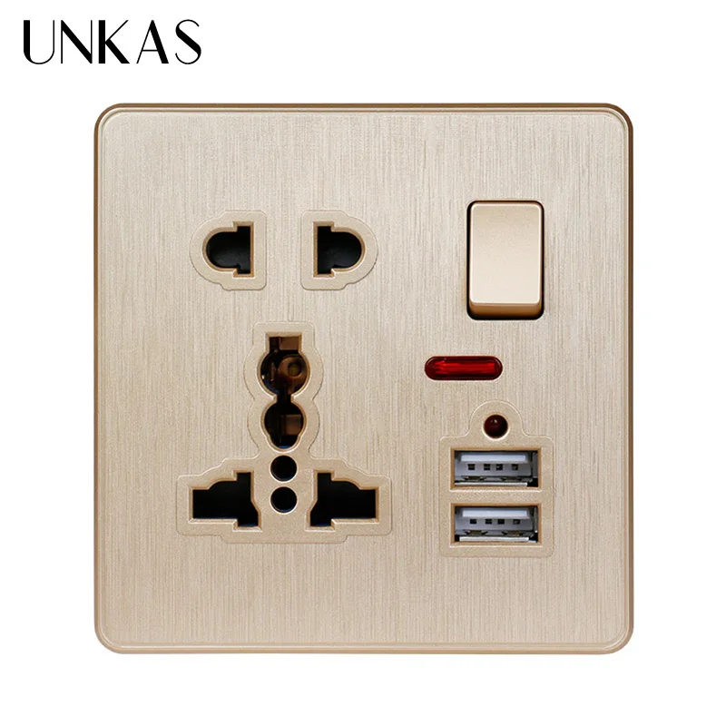 UNKAS 2.1A двойной usb-порт для зарядки светодиодный индикатор золотой цвет настенная