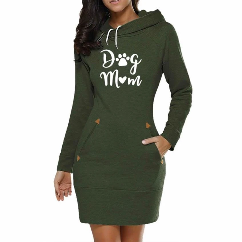 

Dress Hoodies For Women DOG MOM Letters Print Hoodies Women Tops Sweatshirt Femmes Female Corduroy Pattern Funny Plus