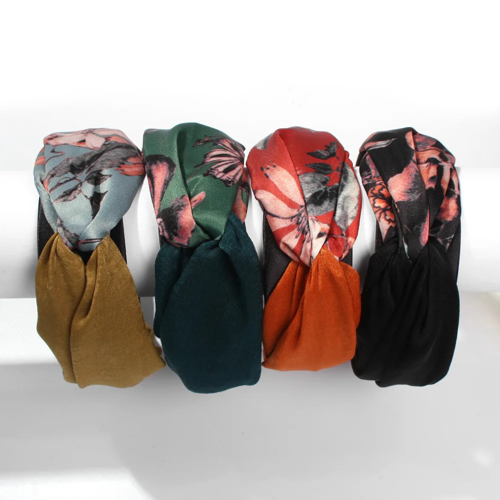 

2019 New Fashion Wide Elastic Hair Bands Sweet Print Flower Knot Hair Hoop Headwear for Women Girls Hair Accessories Headdress