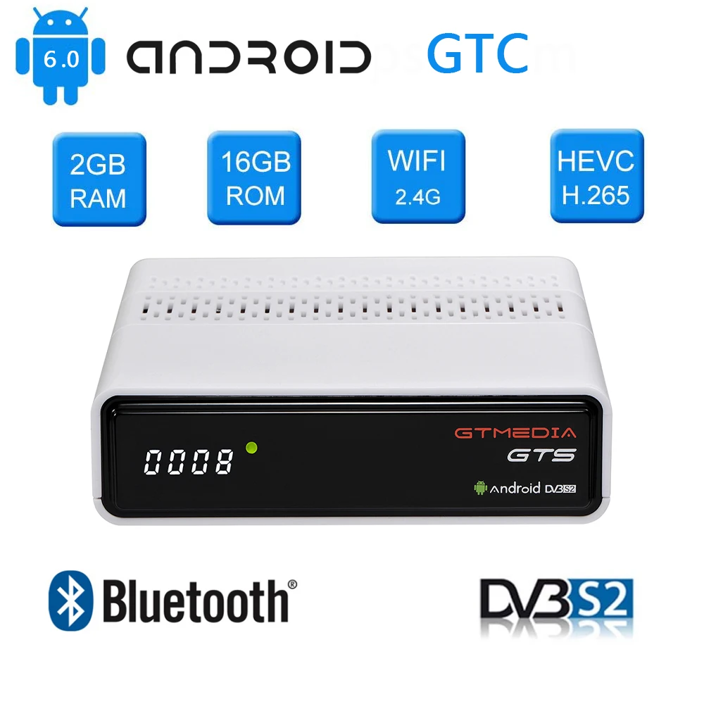 

Android 6.0 smart tv box GTMEDIA GTS DVB-S2 built in 2.4G wifi Bluetooth 4.0 satellite tv receiver with free 5 lines for Europe