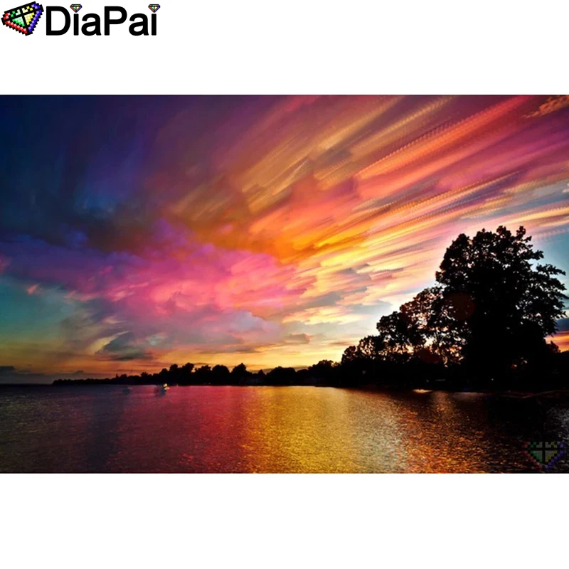 DIAPAI Diamond Painting "Sunset scenery" Cross Stitch Custom Photo Diamond Embroidery Square Round Drill Home Decor A26671