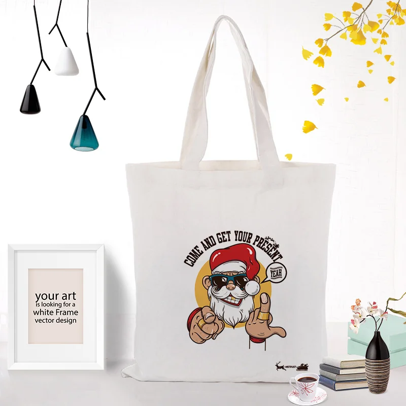 Рождественская парусиновая вместительная сумка для покупок сумка для ежедневного использования текст DIY пользовательский принт Логотип эко многоразовая утилизация фестиваль подарки сумка