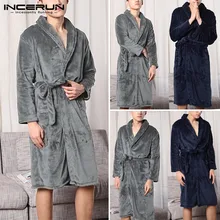 INCERUN модные фланелевые мужские халаты с длинным рукавом, одноцветные повседневные парные пижамы, плюшевое мужское кимоно пальто, домашняя одежда зима