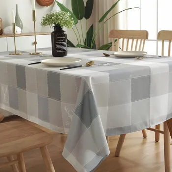 

Gradient Grey Plaid Checked Rural Rectangle Tablecloth Waterproof Table Cloth Home Decor 6 Sizes