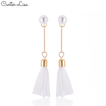 

CARTER LISA Fashion Bohemian Long Tassel Drop Earrings Simulated Pearl Fringe Dangle Earring For Women Wedding Charm Ear Jewelry