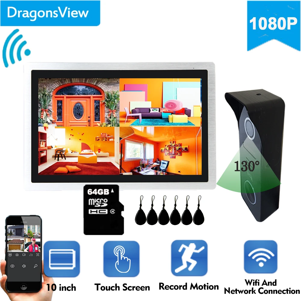 Dragonsview 1080P беспроводной Wifi смарт видео домофон система сенсорный экран монитор RFID