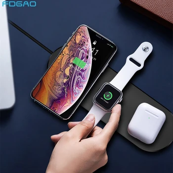 

FDGAO 3 in 1 Qi Wireless Charger For iPhone Xs Max 11 Pro 15W Fast Wirless Charging Dock Pad For Apple Watch 5 4 3 2 AirPods Pro