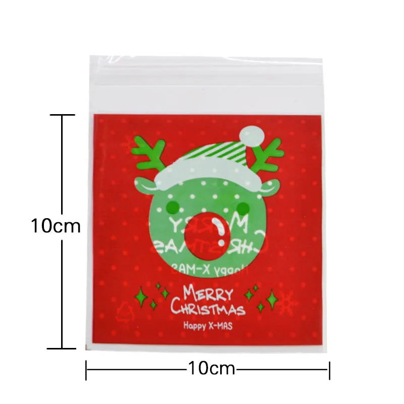 50 шт., 10*10 см, Веселый Рождественский мешок для конфет, прозрачные пластиковые пакеты, самоклеющиеся пакеты для упаковки печенья, DIY, новогодние, рождественские, вечерние сумки для подарков