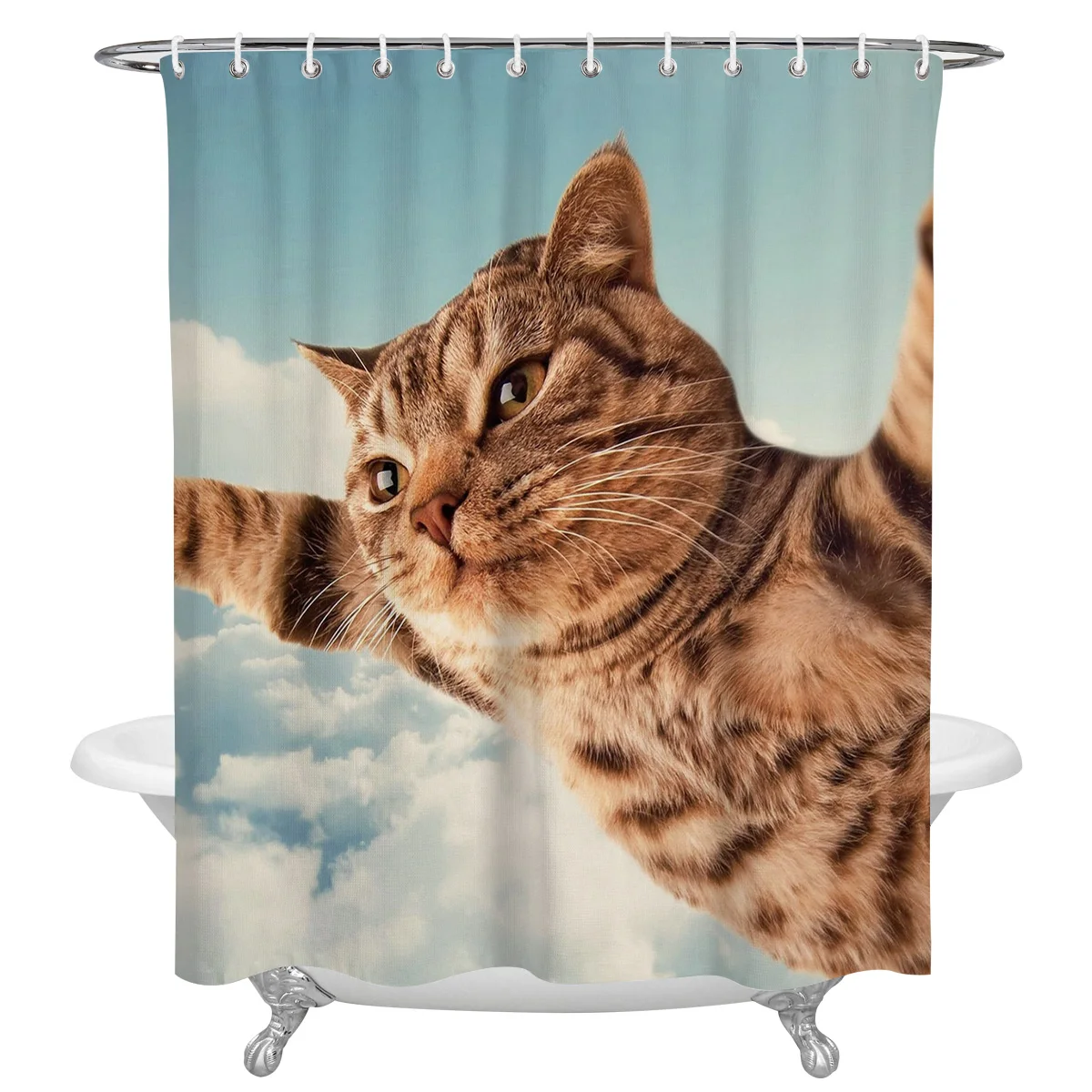 Штора для ванной с летающими кошками в небе водонепроницаемая моющаяся