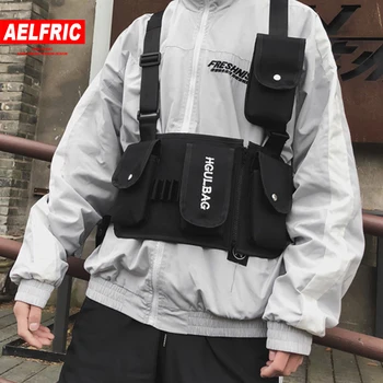 

AELFRIC High Street Fashion Chest Rig Black Waist Bag Multi-pockets Hip Hop Streetwear Functional Military Tactical Chest Bag