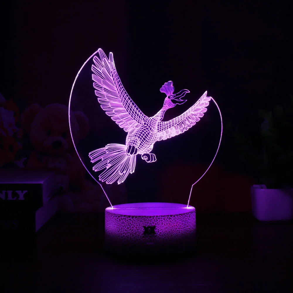 Новые свитера Pokemon Mimikyu/Хо-Oh/purrloin/Magikarp «Pokemon Go»; роликой/Rayquaza/prinplup/politoed/lugia мультфильм 3D светильник светодиодный Прохладный 7 видов цветов ночной Светильник - Цвет: Ho-Oh