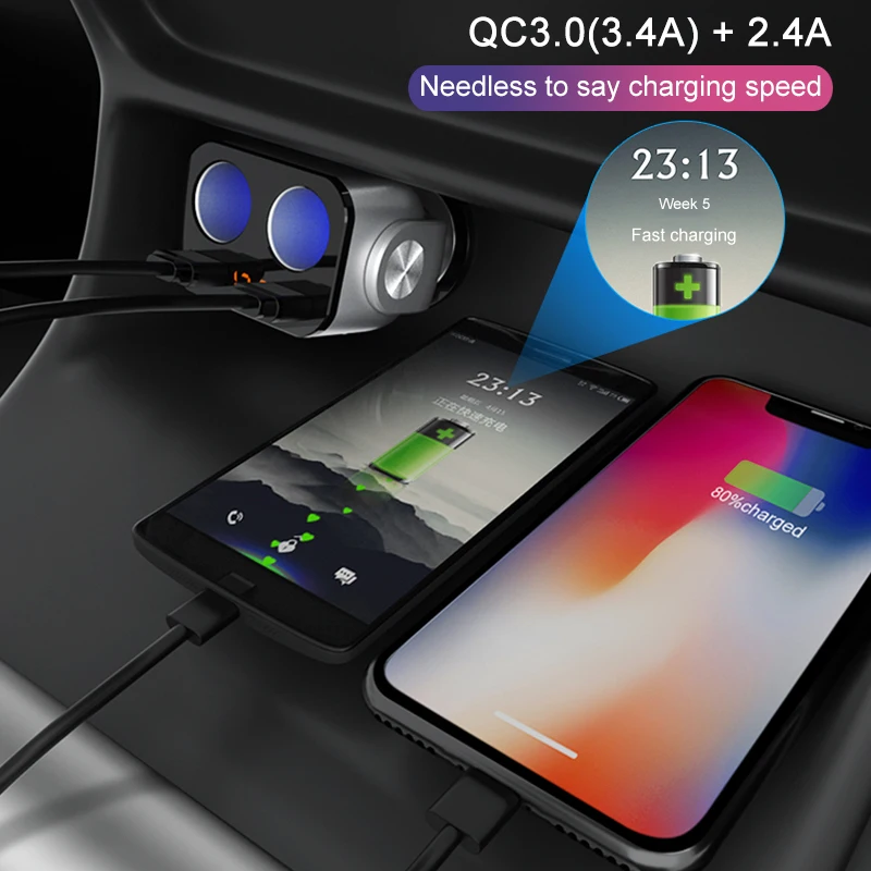 Автомобильный прикуриватель 12 в 24 USB зарядное устройство QC 3 0 быстрая зарядка