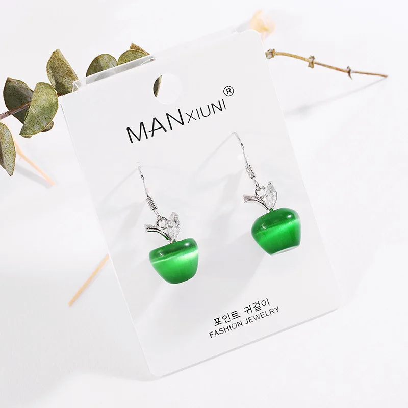 Fashion Boutique Cat Eye Apple Earrings for Women Accessories Crystal Jewelry Hot Lovely pendientes mujer moda Gift - Окраска металла: Green