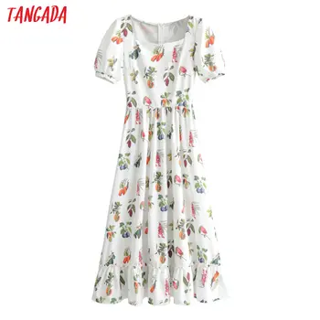 

Tangada fashion women floral print French style dress short sleeve summer 2020 ladies work midi dress vestidos 2F59