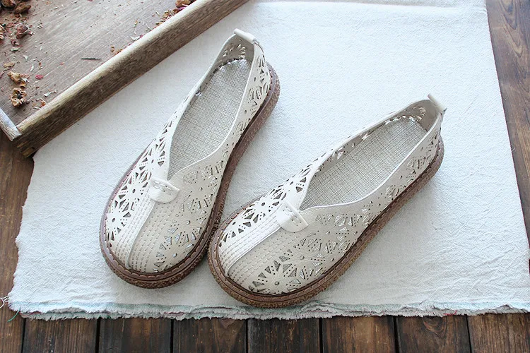HUIFENGAZURRCS-Literature and Art Retro Hollow out Round Head Thick Bottom Shoes,Cotton and Hemp Comfortable Casual Shoes
