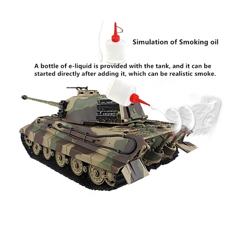 True Restoration RC Battle Tank Rotation Shot Turret Lift Barrel Simulation Recoil Sound LED Light Smoking Remote Control Tank 4