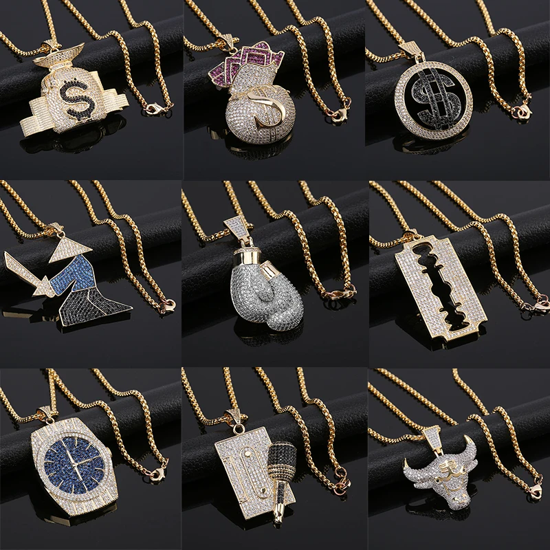 

Much Design Style Is Free Collocation Pendants Necklaces Men's Zircon Hip Hop Jewelry With 4MM Gold Silver Tennis Chain
