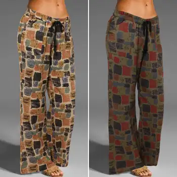 

Celmia Summer Linen Wide Leg Trousers Women Long Pants Fashion Kaftan Printed Elastic Waist Vintage Office Pantalones Femme Pant
