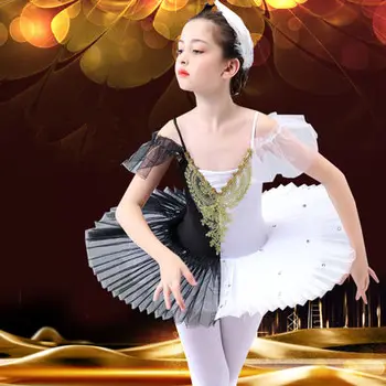 

2020 Professional Ballet Tutu Child Swan Lake Costume black and White Ballet Dress for Children Pancake Tutu Girls Dancewear